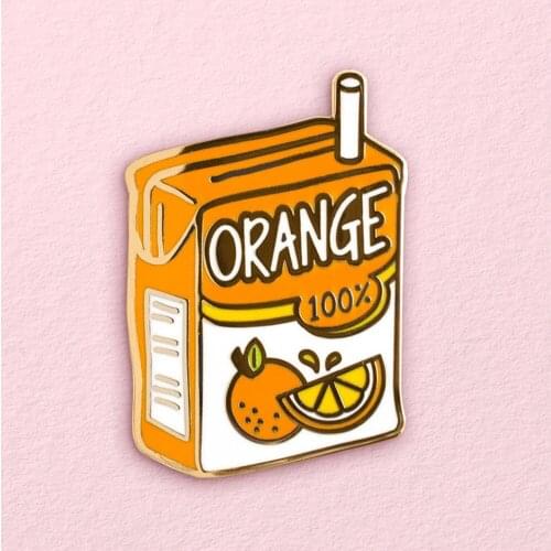 Kawaii Orange Juice Box Hard Enamel Pin Fashion Cartoon Drink Fruit Juices Golden Brooch Badge Lapel Backpack Pins Jewelry Gift