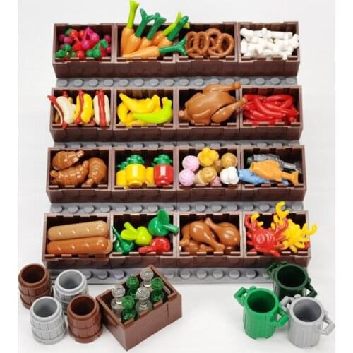 MOC Bricks Foods City Accessories Building Blocks Chicken Bread Hot Dog Fruits Sets Friends Figures Toys For Kids Gifts