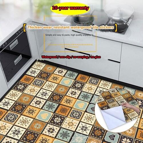 Kitchen Non-Slip Pvc Thick Wear-Resistant Self-Adhesive Floor Waterproof Non-Slip Tile Vinyl Sticker Wallpapers For Living Room