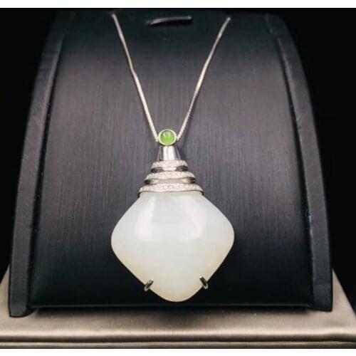 Natural Hetian White Jade Talismanb Pendant with 925 Silver Necklace Women Men Jewelry