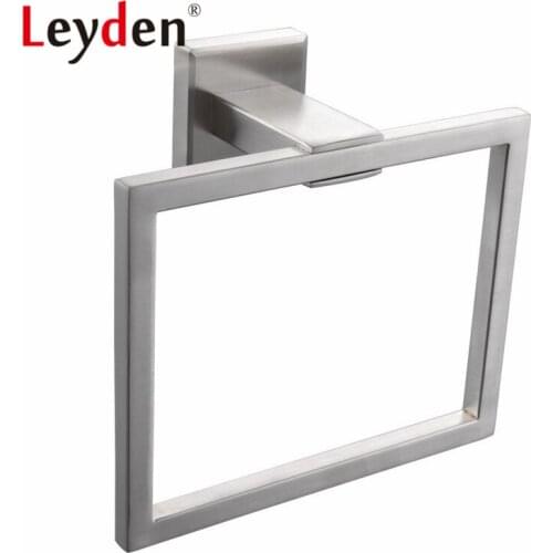Leyden Premium SUS 304 Stainless Steel Brushed Nickel Towel Ring Towel Hanger Wall Mounted Square Style Bathroom Accessories