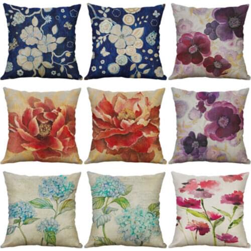 Pattern Linen Vintage Throw Pillow Flower Case Cushion Cover Cotton 18In*18'In