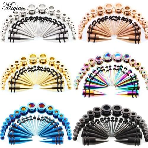 Miqiao Hot sale 36pcs/lot combo set hot sale 316 stainless steel tapered channel flared ear pinna