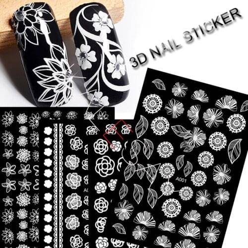 Fashion Manicure Design 3D Nail Sticker Flower Back Glue Sticker White Art Sticker Luxury Nail Art Decoration Nail Accessories
