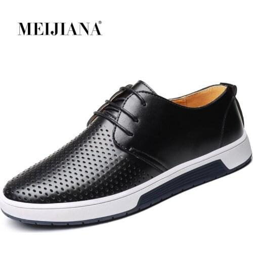 New 2018 Men Casual Shoes Leather Summer Breathable Holes Luxury Brand Flat Shoes for Men Drop Shipping