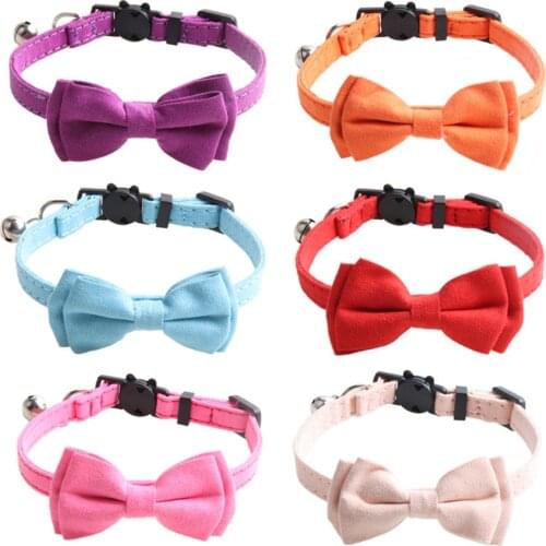 Soft Cat Collar Breakaway with Cute Bow Tie and Bell for Kitty Colorful Adjustable Safety Kitten Collars for Small Dogs