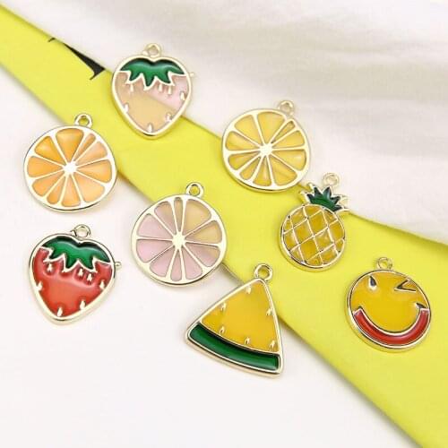 Newest 20pcs/Lot 23*27MM Enamel Summer Fruit Shape DIY Jewelry Charms Oil Drop Pinapple Watermelon Lemon Strawberry Pendants