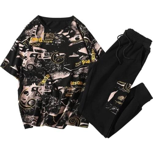 2020 summer new tide brand youth two-piece sports and leisure short-sleeved T-shirt suit men AT44