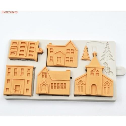 New Cake Decorating Tools Christmas House Tree Shaped Silicone Soap Molds Fondant Cake Mold Handcrafted Candle Resin Mold