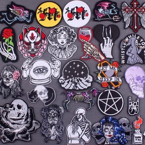 Embroidery Patch Gothic Patches On Cloth Punk Badges On Backpack Applique DIY Crystal ball Iron On Patches For Clothing Stripes