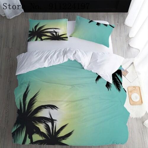 Coconut Tree Quilt Cover Microfiber Duvet Cover 240*220 Green Background Bed Sets Comforter Bedding Set For Adult Home Textile
