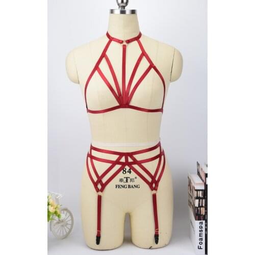 Body Harness suit Halloween red Sexy Lingerie Bondage Harness Elastic Body Harness Cage bra Wedding Leg Garter Belt Goth garter