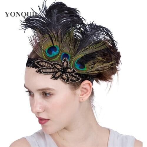 Head Feathers Headbands Wedding Shiny Headband For Women Girl Fashion Hair Accessories Fancy Feather Halloween Hair Band SYF179