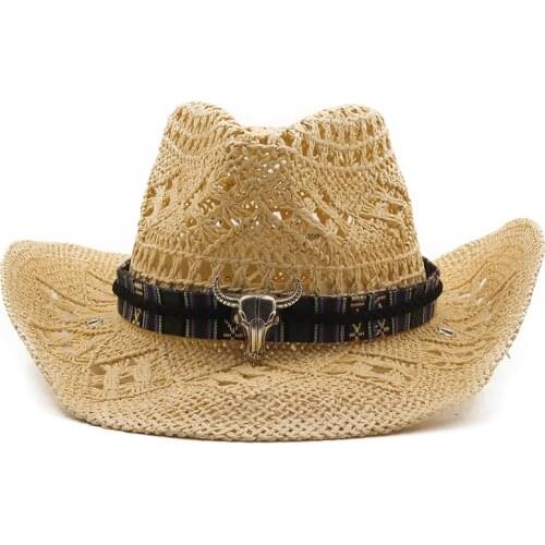 Simple Straw Western Cowboy Hat Hand Made Beach Felt Sunhats Party Cap For Man Woman Curling Brim Cap Sun Protection Unisex Hats