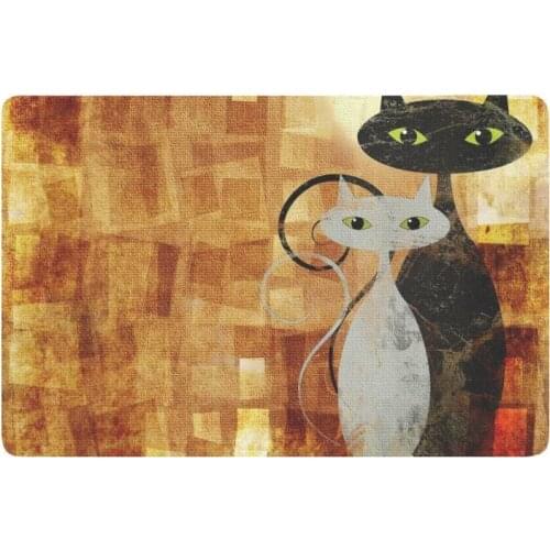 Cute Animal Anti-slip Door Mat Home Decor, Black and White Cat Indoor Outdoor Entrance Doormat Rubber Backing