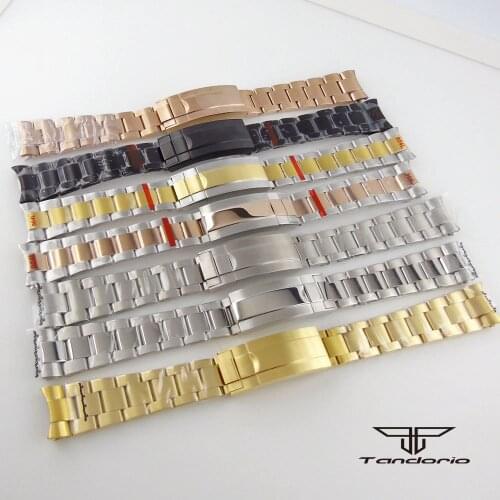 20mm Watch Band Strap Wholesale 316L Stainless Steel Rose Gold Silver Watchband Oyster Bracelet