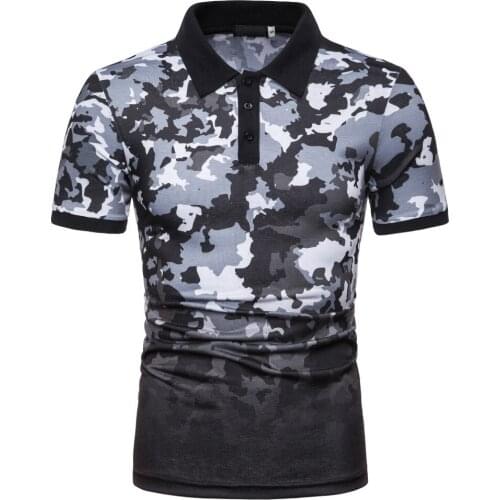 Mens Polo Shirt Turn Down Collar Short Sleeved Camouflage Pullover T-Shirt Casual Slim Type Printing Tops for Summer