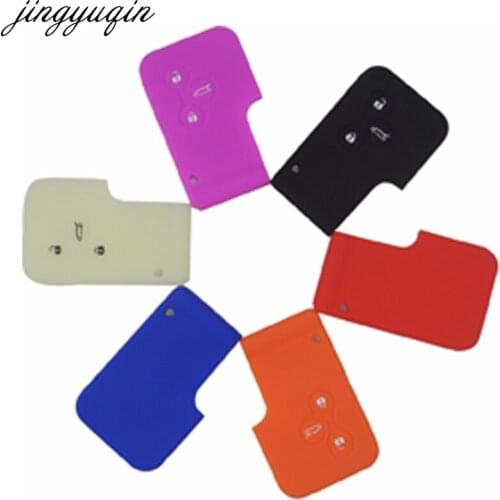 Jingyuqin Silicone Rubber 3 Button Car Key Cover Case Protector Smart Card For Renault Clio Logan Megane 2 3 Koleos Scenic