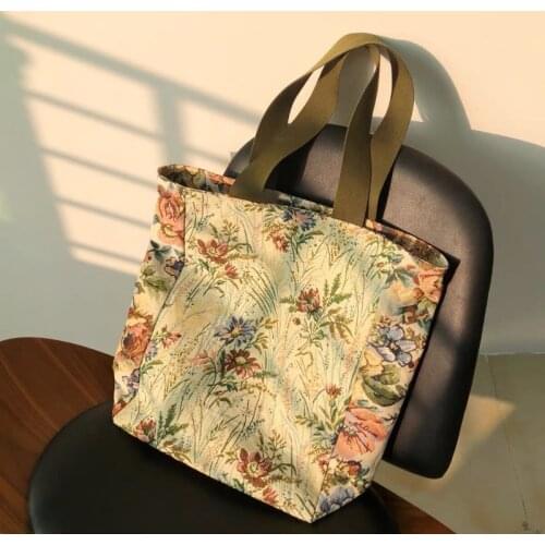 Retro Flower Embroidery Women Shoulder Bag Large Capacity Female Casual Tote Shopping Bags Partable Ladies Travel Purse Handbags