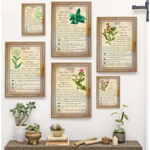 Herbs Book of Shadows Pages Posters Vintage Plants Prints Herbs Witchcraft Wall Art Canvas Painting Witch Pictures Home Decor