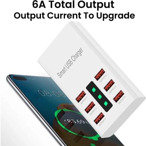 New 30W 2A Smart USB Charger 6 Ports Fast Charging Station For Mobile Phone Tablet Socket Hub Wall Charger Station Power Adapter