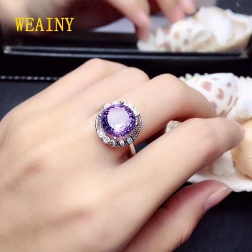 WEAINY Unique Birds Nest Cut Natural Amethyst Ring S925 Sterling Silver Lady Purple Gemstone Energy Stone High Jewelry