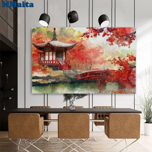 Needlework Diamond Painting Natural landscape fiery leaf garden Diamond Embroidery All Drill Rhinestone Mosaic Picture decor