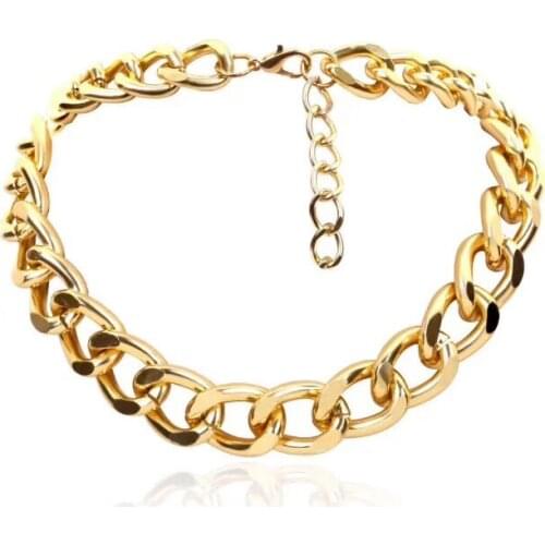 WT-N1212 High quality electroplated big chunky brass chain necklace 14 inch chain choker necklace trendy women metal choker neck