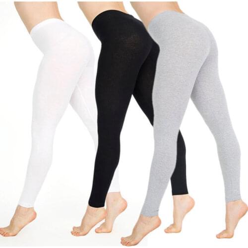2019 Hot Sale Women High Elastic Leggings Cotton White Black Solid Color Skinny Stretchy Pants Casual Leggings