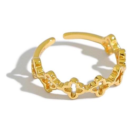 1PC 5mm Authentic 925 sterling silver Hollow Flower Ring adjust Fine Jewelry Womens TLJ1268