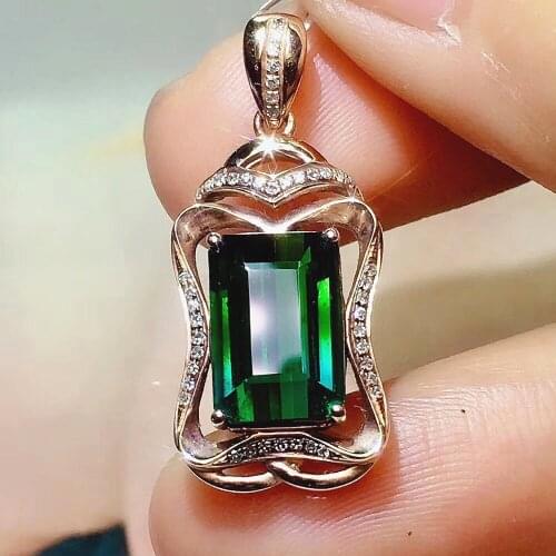 Luxury royal green crystal emerald gemstones diamonds pendant necklaces for women 18k rose gold color choker jewelry bijoux gift