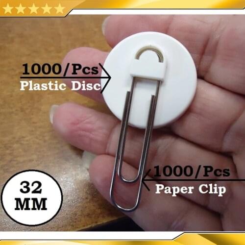 1,000 Sets 1-1/4" 32mm Round Plastic Piece and Paper Clip Metal Paper Clip Blank Button Supply Materials