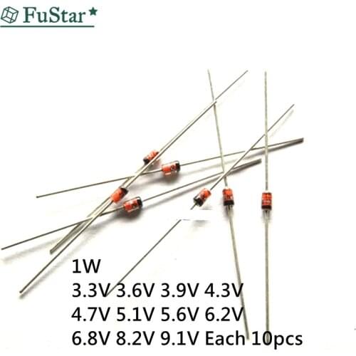 120pcs/lot 1W Zener Diode Voltage-regulator diode pack 3V-9.1V 12value*10pcs=120PCS 1N4728A 4729A 3.3V Regulated power