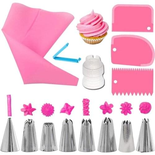 14Pcs/Set Reusable Icing Piping Nozzles Set Pastry Bag DIY Cake Decorating Tools Scraper Flower Cream Tips Converter Baking Cup