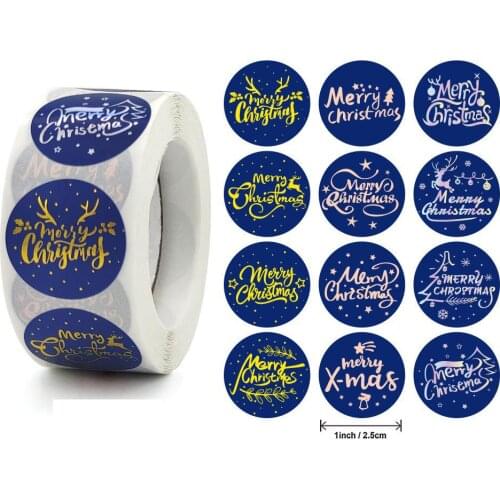 500pcs/roll Gold Foil Merry Christmas Stickers Black Round Seal Labels for Christmas Gift Card Envelope Wedding Decor Stationery