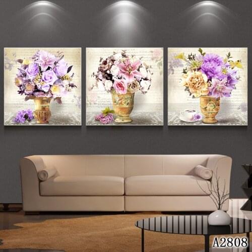 Abstract Oil Painting Print on Canvas 3pcs Modular Magnolia Flower Vase Canvas Printing Painting Wall Art Picture forHome Decor