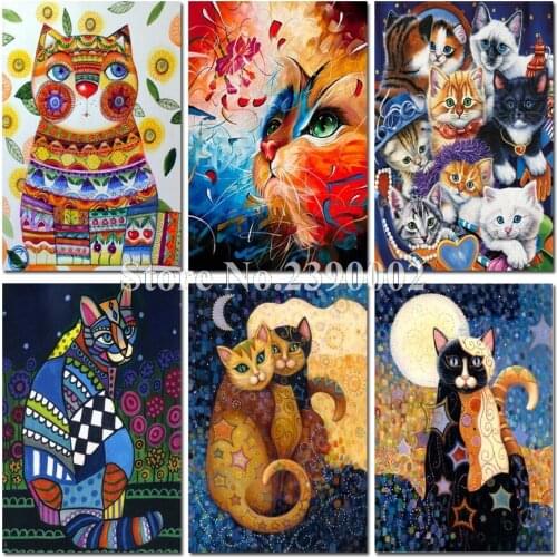 Animals Diy Diamond Painting Full Square Colorful Cartoon Cat Diamond Mosaic Pasted Cats Embroidery Cross Stitch Christmas Gift