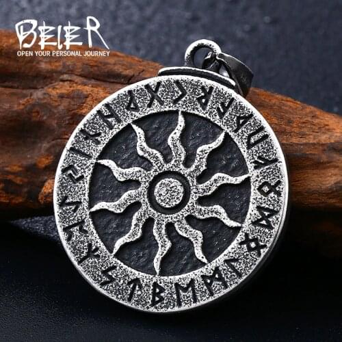 Beier 316L stainless Vegvisir Amulet Pendant Necklace Valknut Odins Symbal Of Norse Necklace Nordic Slavic Viking Jewelry LP278