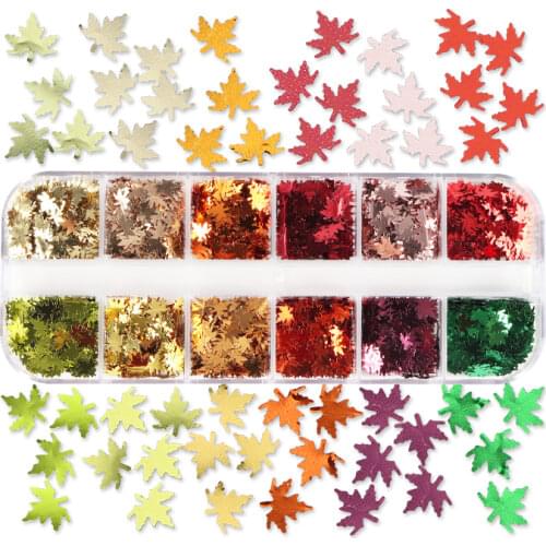Autumn Maple Leaf Nail Art Glitter Fall Leaves Metallic Gold Silver Sequins DIY Accessories Crystal Mud Epoxy Resin Mold Filling