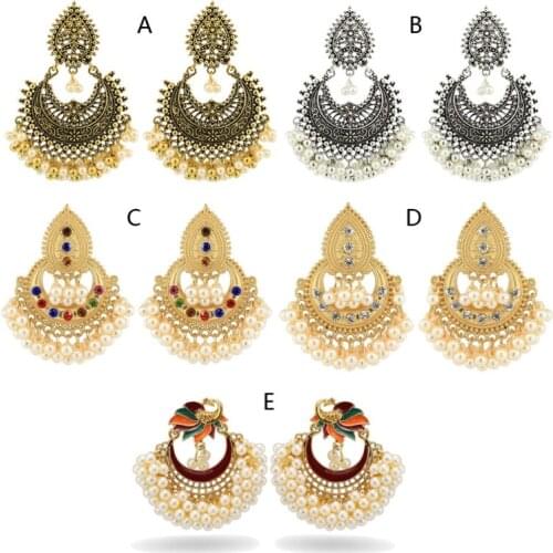 Bollywood Ethnic Bridal Bride Kundan Earrings Peacock Pearls Jhumka Jhumki Indian Bahubali Drop Earrings Fashion Jewelry