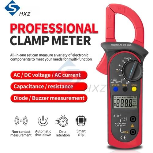 ST201 Digital Clamp Meter AC/DC Digital Clamp Multimeter High Precision Voltage and Current Meter Measuring Instrument