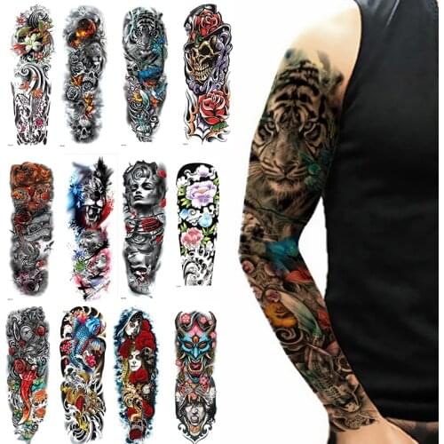 Color Tattoo Sticker Men Boy Dragon Wolf Waterproof Temporary Tatoo paper Body Art Large Arm Pattern Fake Tatto Stickers