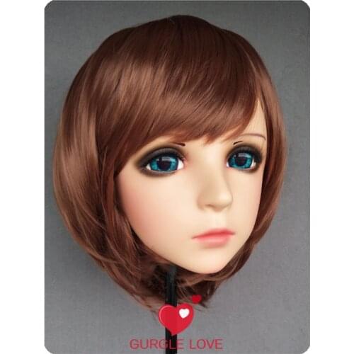 DM174) Lovely Sweet Girl Resin Half Head Kigurumi Mask With BJD Eyes Cosplay Japanese Anime Role Lolita Mask Crossdress Doll