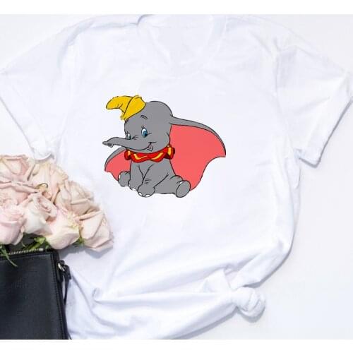 Cute Kawaii Women T Shirts Summer Short Sleeve Casual White Disney Dumbo Flying Elepant Print Female T-shirts Tee Tops