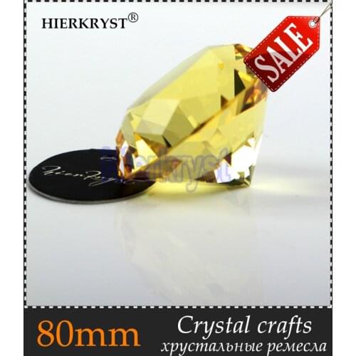 HIERKYST 1pc Golden Glass Crystal Diamond Paperweight Rainbows Cut Crafts Wedding Decoration Europe Style Ornaments 80mm #2007-2
