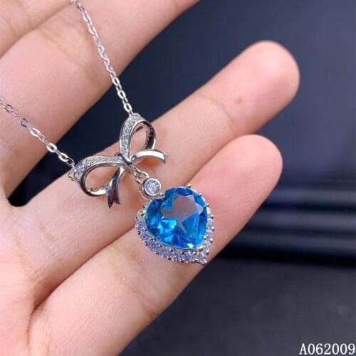 KJJEAXCMY fine jewelry 925 Sterling Silver inlaid natural blue topaz exquisite girl new Pendant Necklace support test