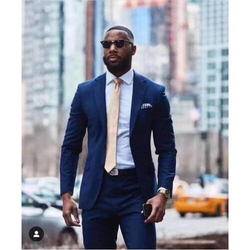 2021 Classic Blue wedding suits for Men Formal Suit 2 Piece Slim fit Tailor Made Groom Tuxedo Prom Business Man Suit Set blazer