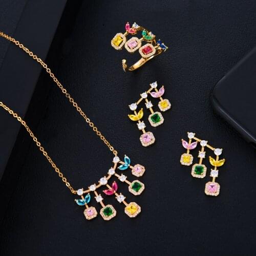 Missvikki Luxury Trendy Shinning rainbow Charms Earrings Necklace Jewelry Set for Women Girl Super Design Jewelry High Quality