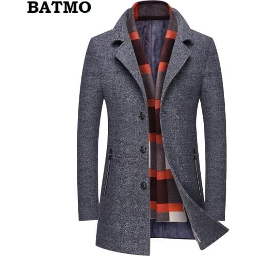BATMO 2019 new arrival winter high quality wool casual trench coat men,mens thicked wool jackets ,plus-size M-XXXL.8856
