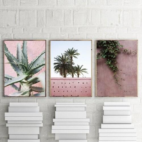 Pink Cactus Wall Art Nordic Balloon Poster Palm Plant Minimalist Canvas Print Painting Decoration Picture Modern Home Decor